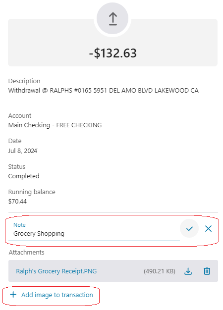 Screenshot of LBS Financial Online Banking dashboard with red squares indicating what to click.