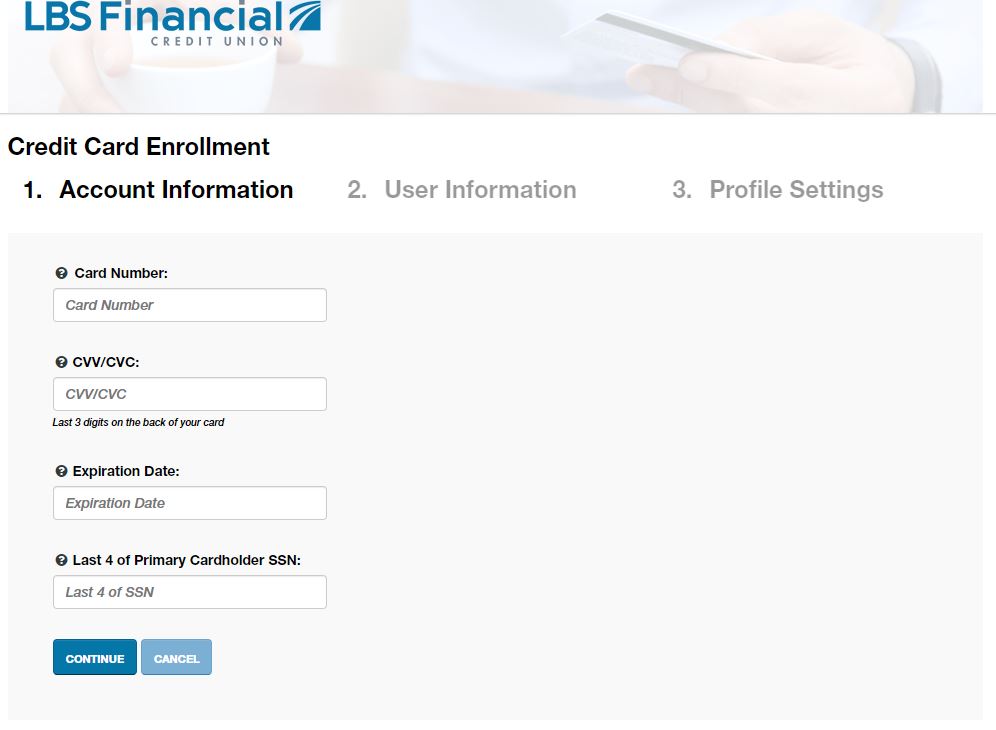 Screenshot of Credit Card Enrollment Account Information