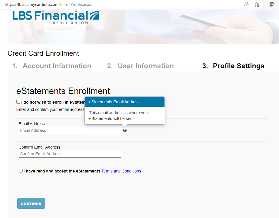 Screenshot of Credit Card eStatements Enrollment